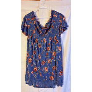 Off Shoulder Romantic Floral Navy Cottagecore Boho Hippie Womens Dress Plus XXL